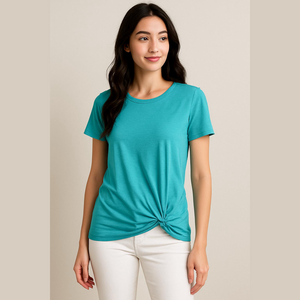 Nwot Belle by Kim Gravel Twist front Tee Blue Medium